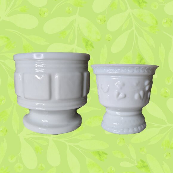 2 Vintage Milk Glass Planters - Picture 1 of 9
